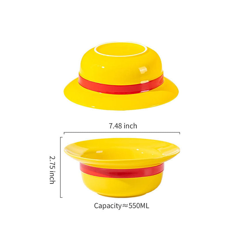Luffy/Ace/Sabo Straw Hat Bowl - Cute Anime Logo Design, Fun Cartoon Tableware