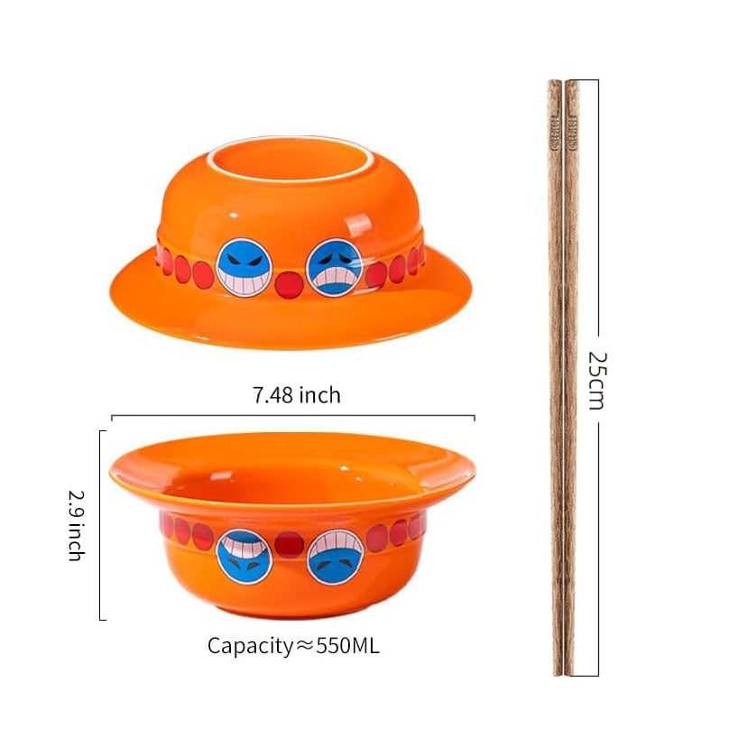 Luffy/Ace/Sabo Straw Hat Bowl - Cute Anime Logo Design, Fun Cartoon Tableware
