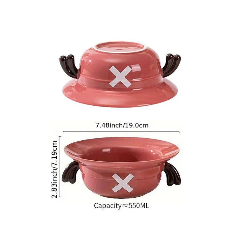Luffy/Ace/Sabo Straw Hat Bowl - Cute Anime Logo Design, Fun Cartoon Tableware