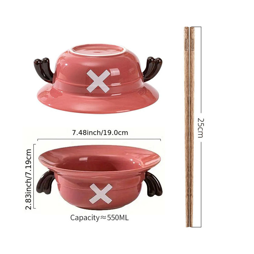 Luffy/Ace/Sabo Straw Hat Bowl - Cute Anime Logo Design, Fun Cartoon Tableware
