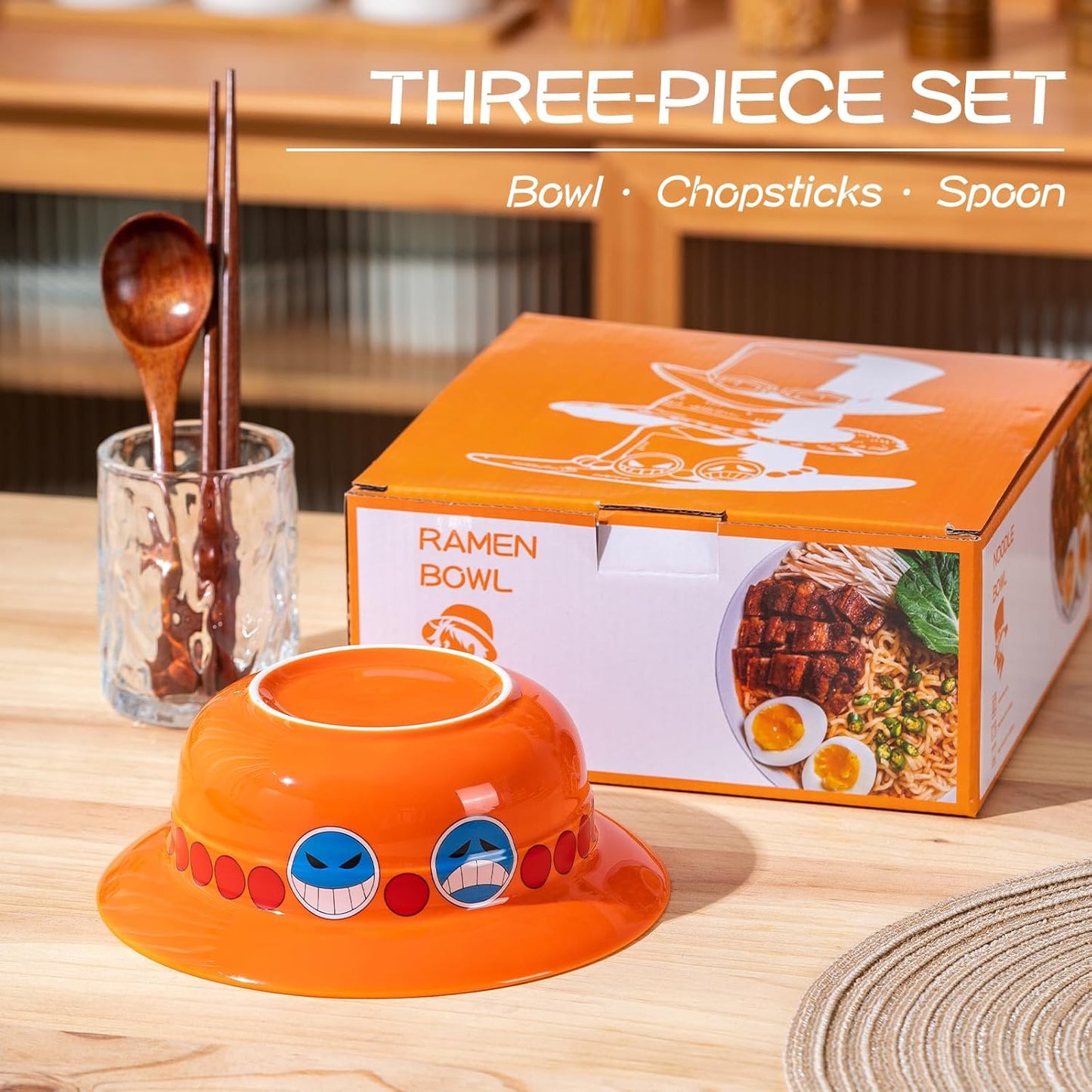 Luffy/Ace/Sabo Straw Hat Bowl - Cute Anime Logo Design, Fun Cartoon Tableware