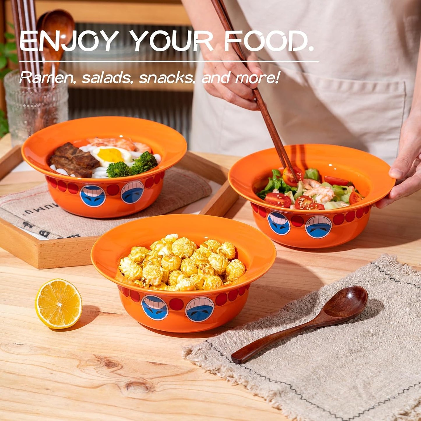 Luffy/Ace/Sabo Straw Hat Bowl - Cute Anime Logo Design, Fun Cartoon Tableware