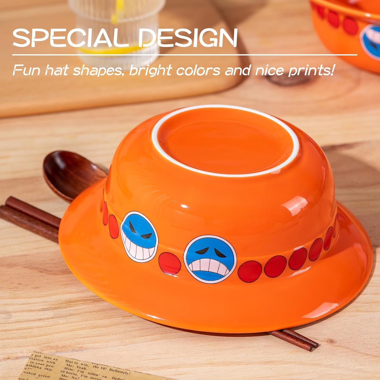 Luffy/Ace/Sabo Straw Hat Bowl - Cute Anime Logo Design, Fun Cartoon Tableware