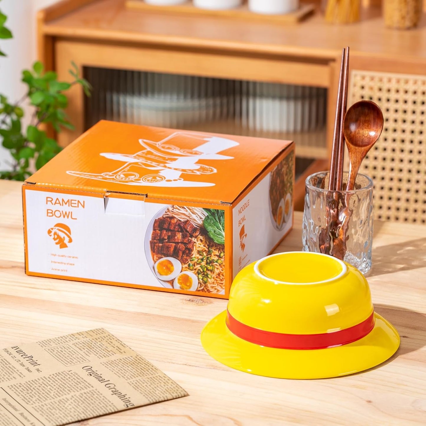 Luffy/Ace/Sabo Straw Hat Bowl - Cute Anime Logo Design, Fun Cartoon Tableware