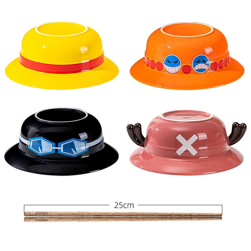 Luffy/Ace/Sabo Straw Hat Bowl - Cute Anime Logo Design, Fun Cartoon Tableware