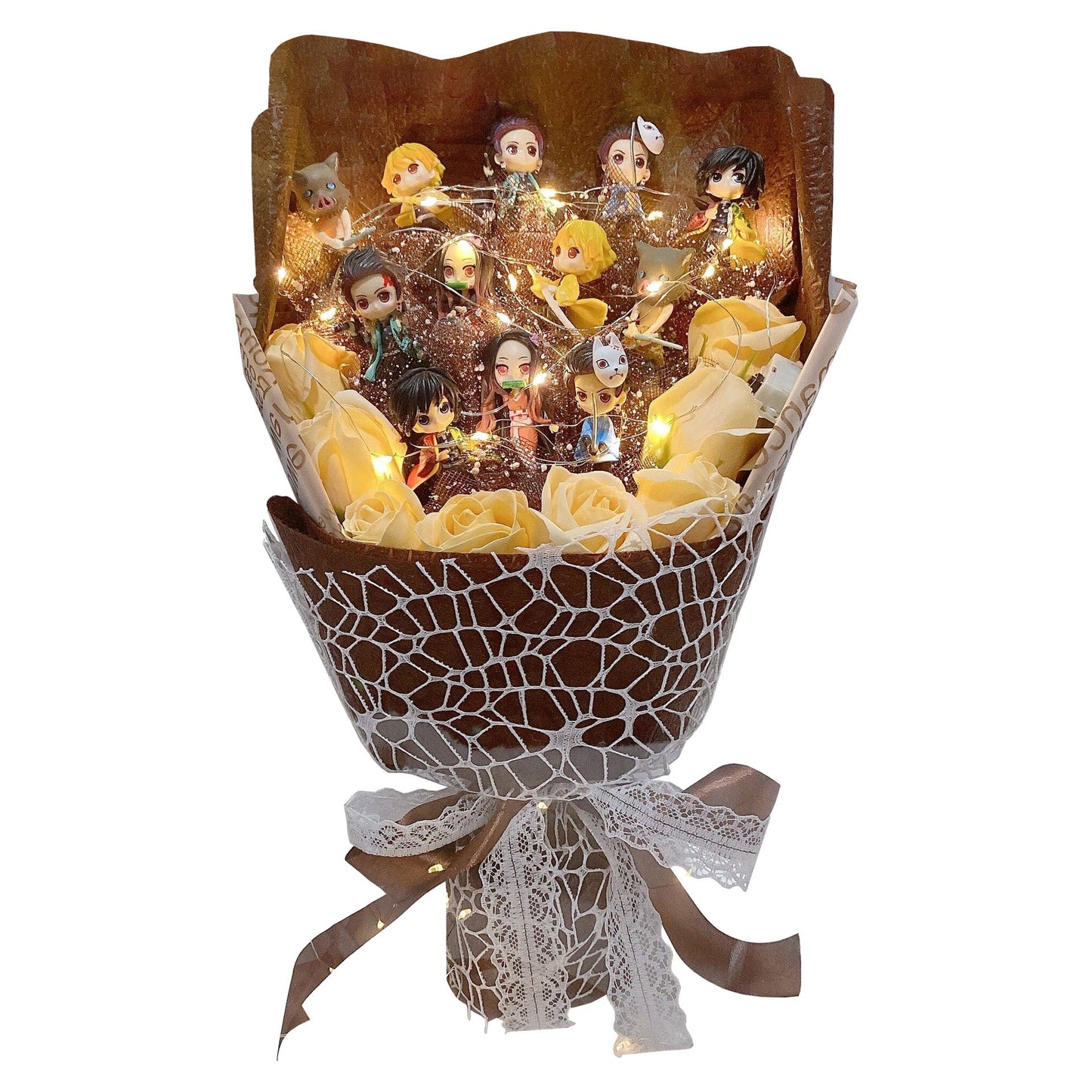 Demon Slayerr Kamado Tanjirou Handmade Soap Rose Bouquet with LED Lights - Romantic Gift for Anime Fans