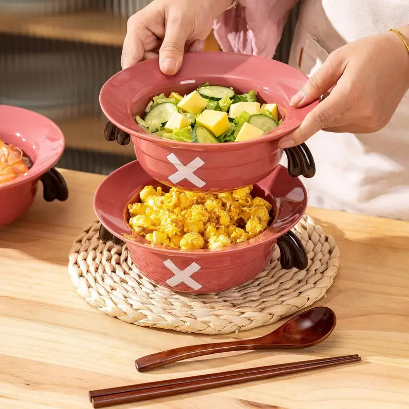 Luffy/Ace/Sabo Straw Hat Bowl - Cute Anime Logo Design, Fun Cartoon Tableware