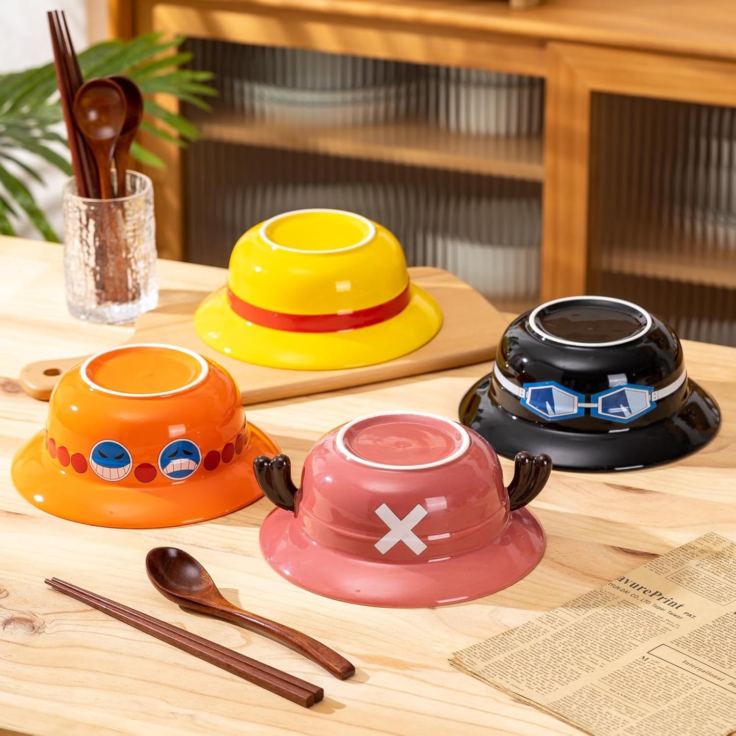 Luffy/Ace/Sabo Straw Hat Bowl - Cute Anime Logo Design, Fun Cartoon Tableware