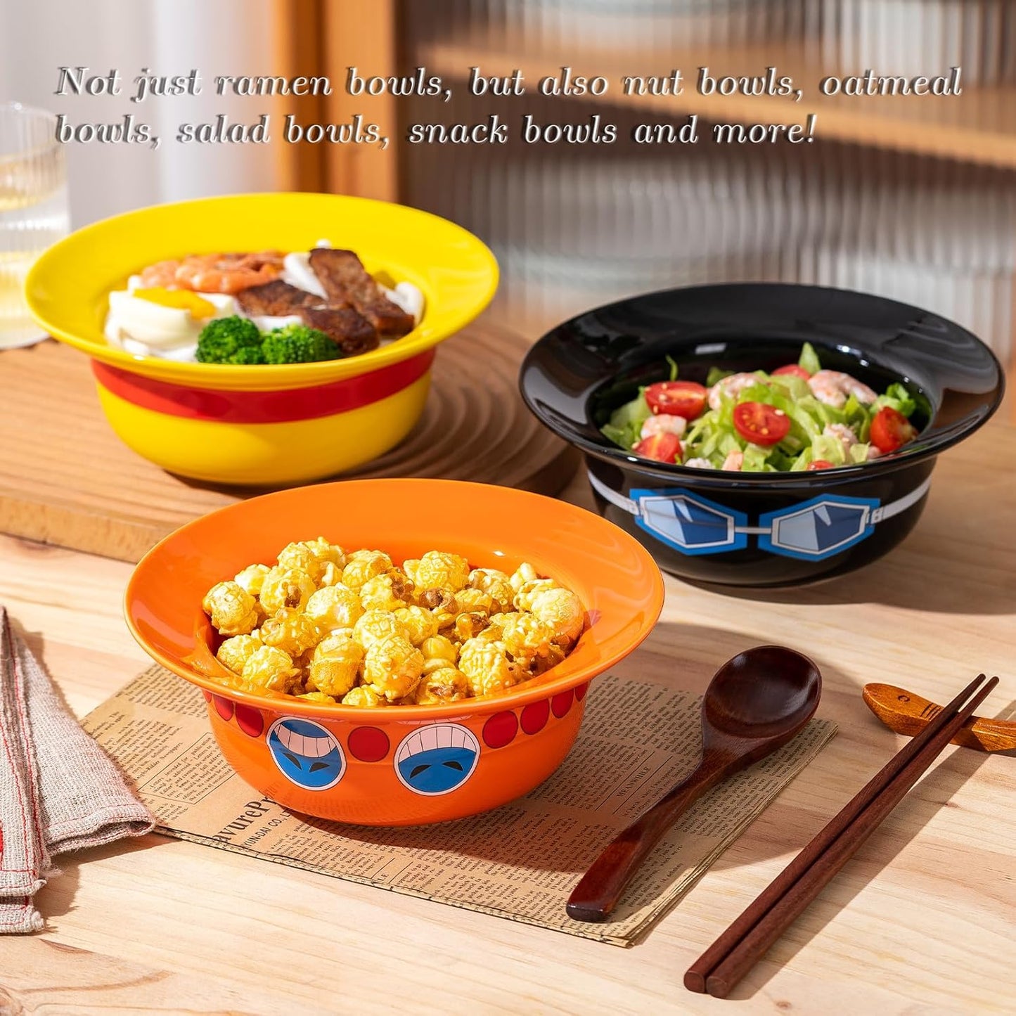 Luffy/Ace/Sabo Straw Hat Bowl - Cute Anime Logo Design, Fun Cartoon Tableware