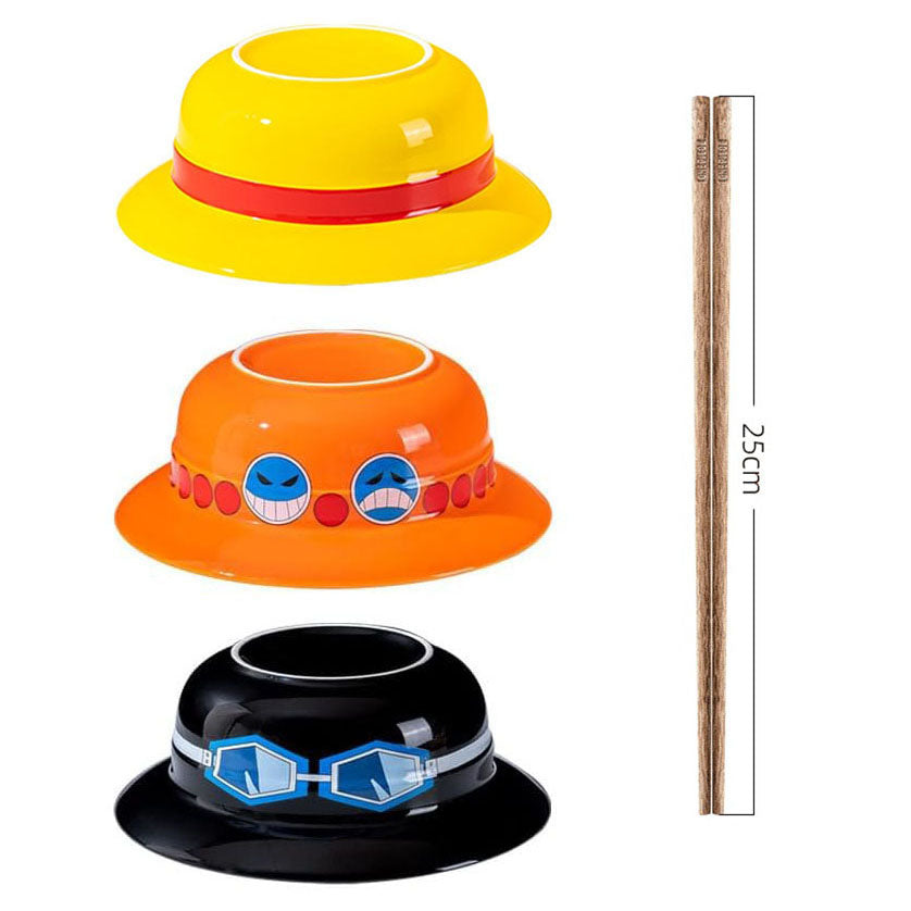 Luffy/Ace/Sabo Straw Hat Bowl - Cute Anime Logo Design, Fun Cartoon Tableware