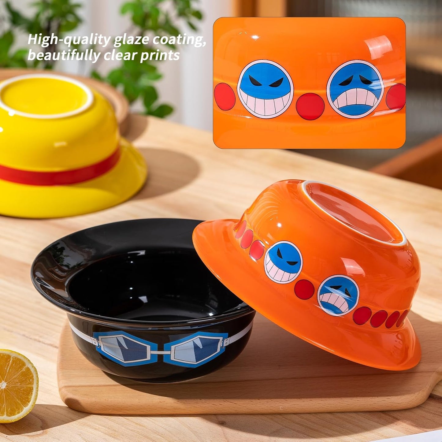 Luffy/Ace/Sabo Straw Hat Bowl - Cute Anime Logo Design, Fun Cartoon Tableware