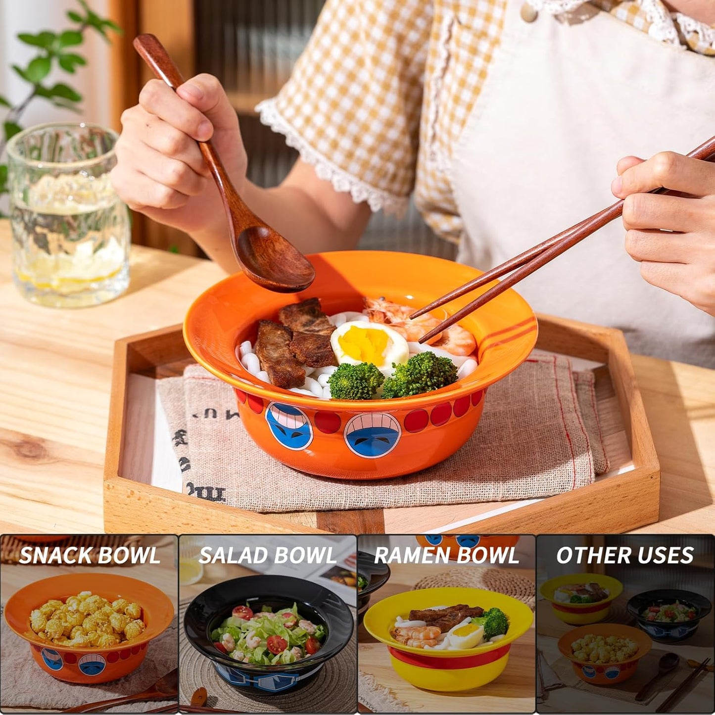 Luffy/Ace/Sabo Straw Hat Bowl - Cute Anime Logo Design, Fun Cartoon Tableware