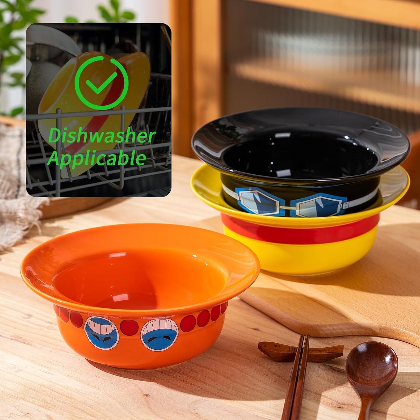 Luffy/Ace/Sabo Straw Hat Bowl - Cute Anime Logo Design, Fun Cartoon Tableware