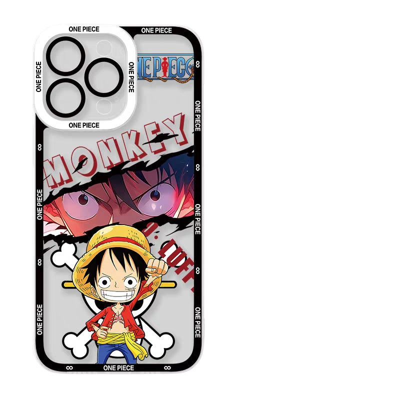 One Piece Anime Phone Case - Monkey D. Luffy Design, Transparent Back with 'ONE PIECE' Logos, Suitable for iPhone. High - Quality, Cute & Cool Style, Perfect for One Piece Fans. #OnePieceMerch #LuffyPhoneCase #AnimePhoneCovers