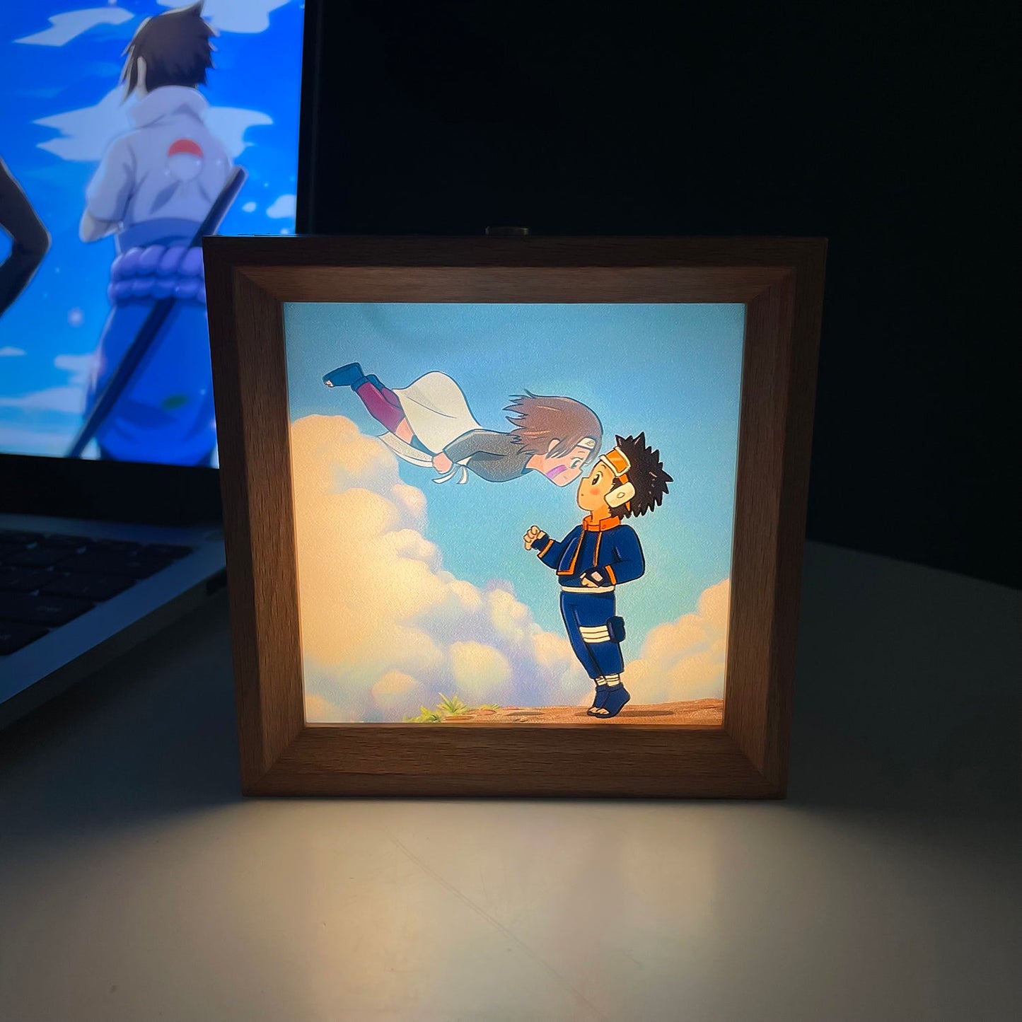 Naruto Itachi/Sasuke Luminous Decorative Painting - Solid Wood Frame, Small Night Light Wall Art
