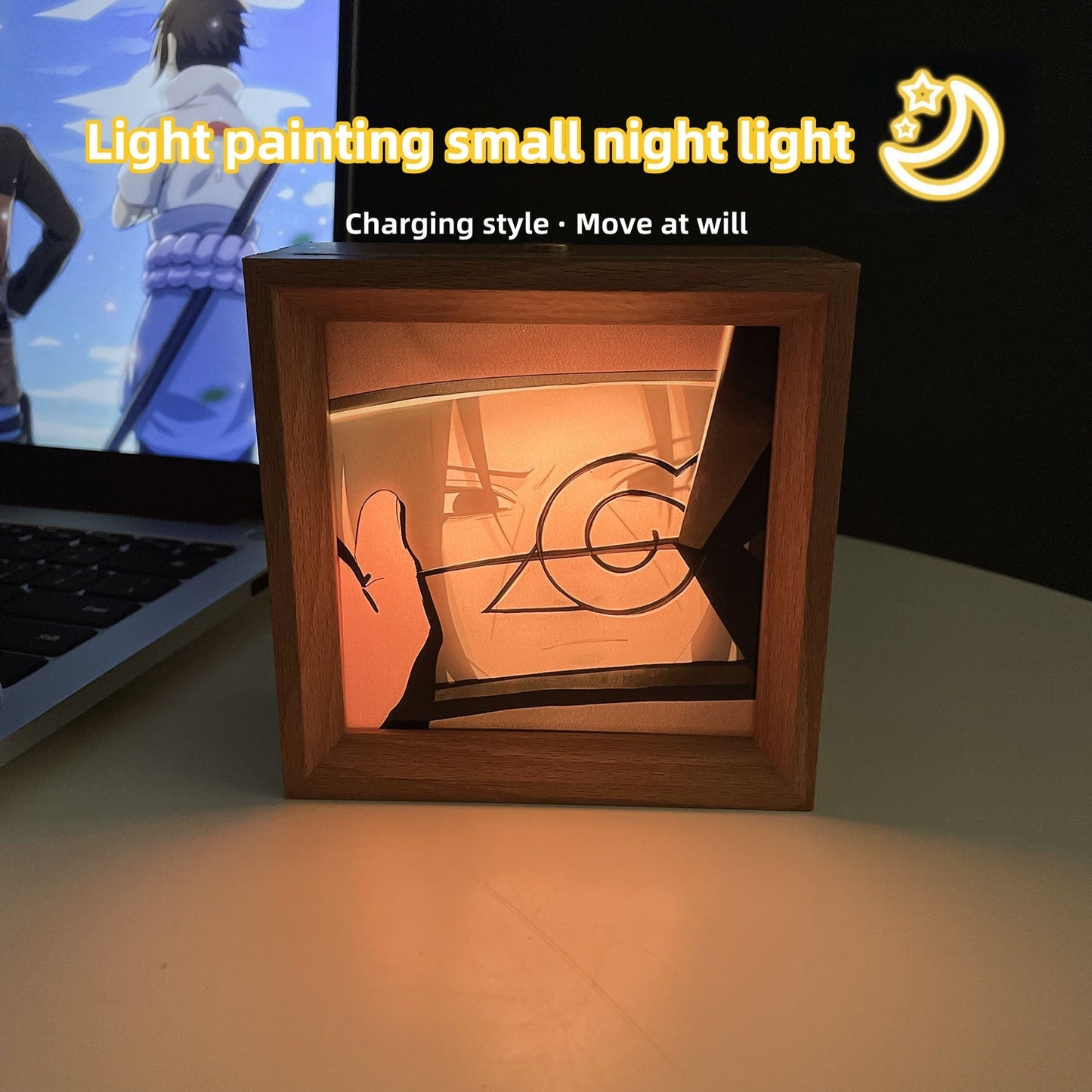 Naruto Itachi/Sasuke Luminous Decorative Painting - Solid Wood Frame, Small Night Light Wall Art
