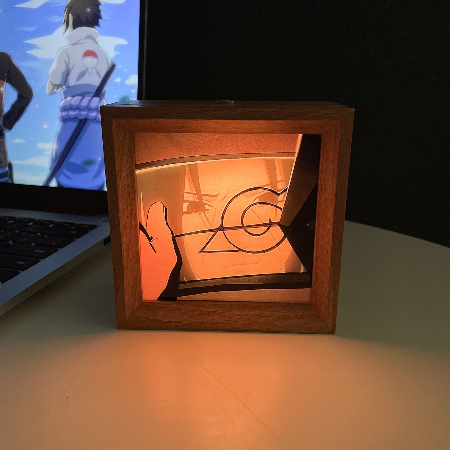Naruto Itachi/Sasuke Luminous Decorative Painting - Solid Wood Frame, Small Night Light Wall Art