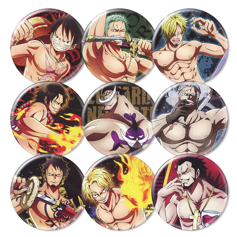 One Piece Popular Character Badges & Fridge Magnets - Anime Pins, Collector's Set with Luffy/Zoro/Ace, High-Definition Prints