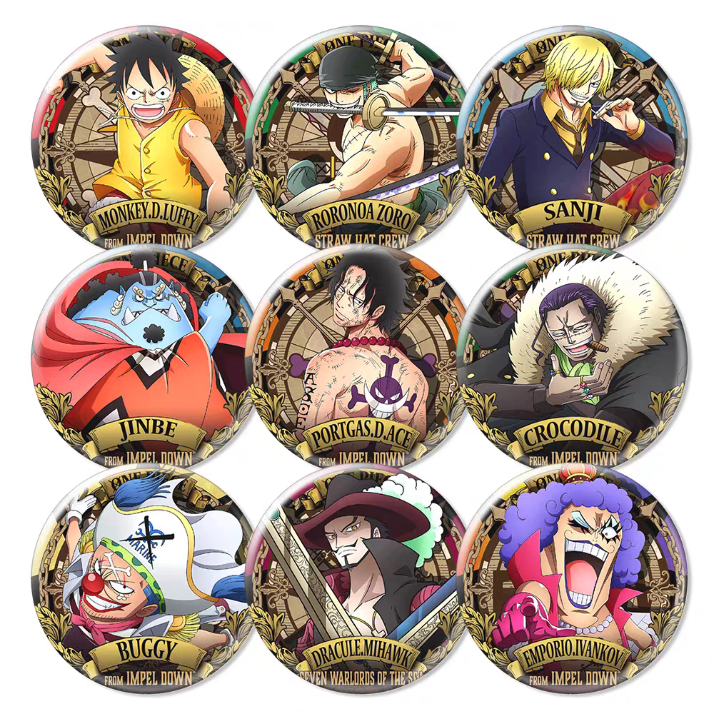 One Piece Popular Character Badges & Fridge Magnets - Anime Pins, Collector's Set with Luffy/Zoro/Ace, High-Definition Prints