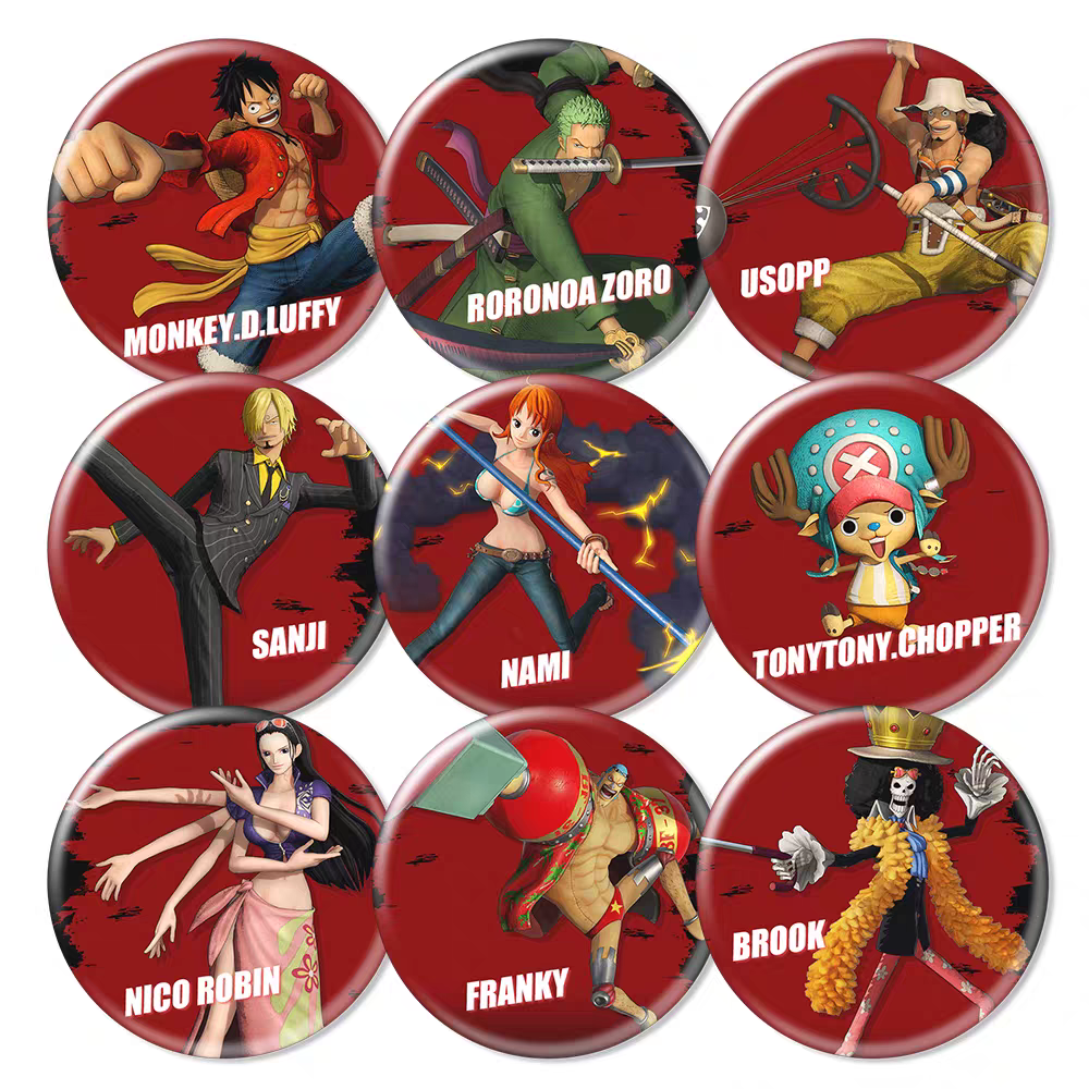 One Piece Popular Character Badges & Fridge Magnets - Anime Pins, Collector's Set with Luffy/Zoro/Ace, High-Definition Prints