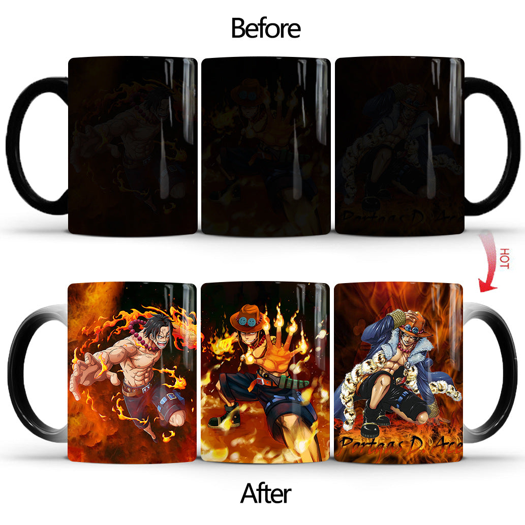 One Piece Ace Heat-Changing Mug - Ceramic, Anime Design, Hot Beverage Cup.