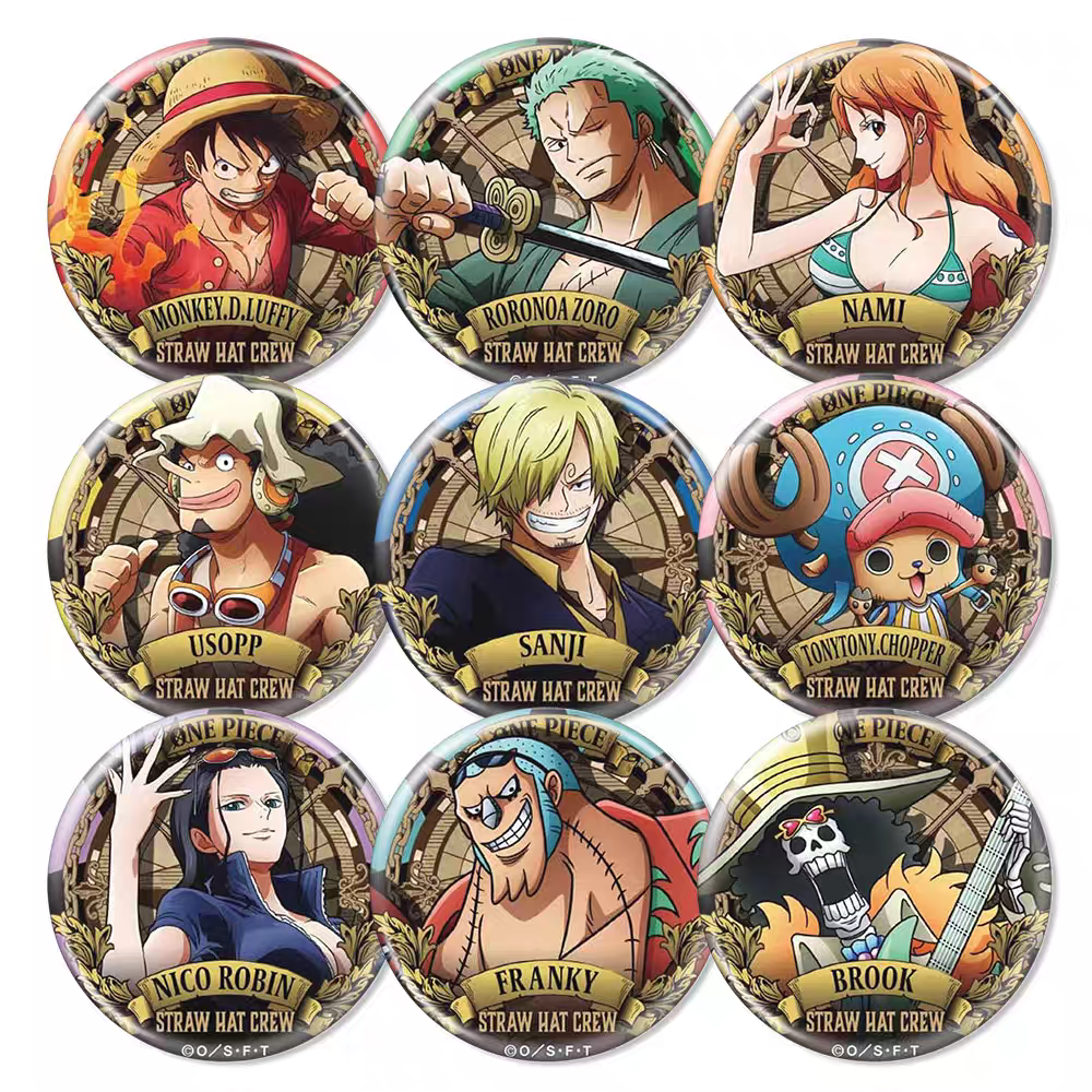 One Piece Popular Character Badges & Fridge Magnets - Anime Pins, Collector's Set with Luffy/Zoro/Ace, High-Definition Prints