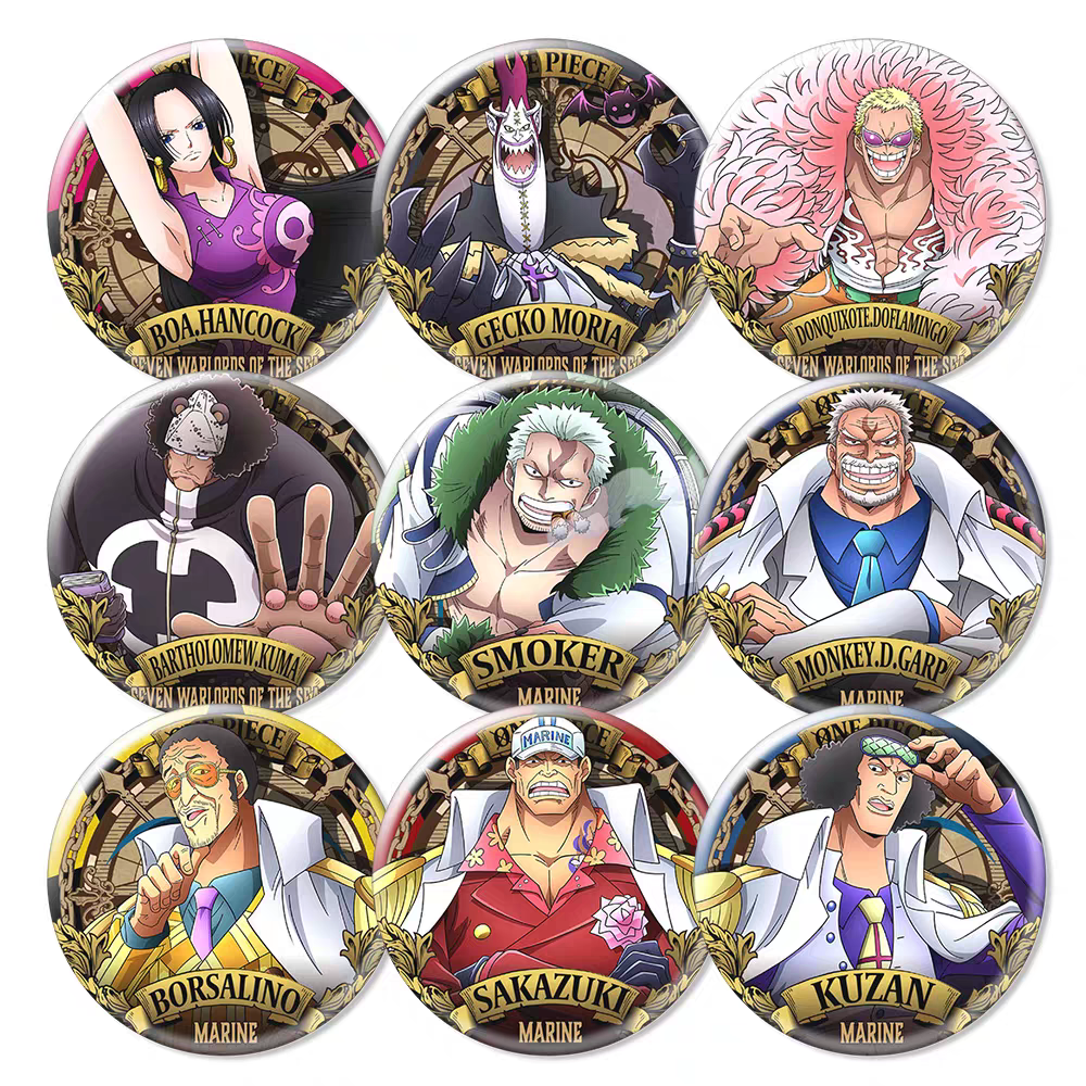 One Piece Popular Character Badges & Fridge Magnets - Anime Pins, Collector's Set with Luffy/Zoro/Ace, High-Definition Prints