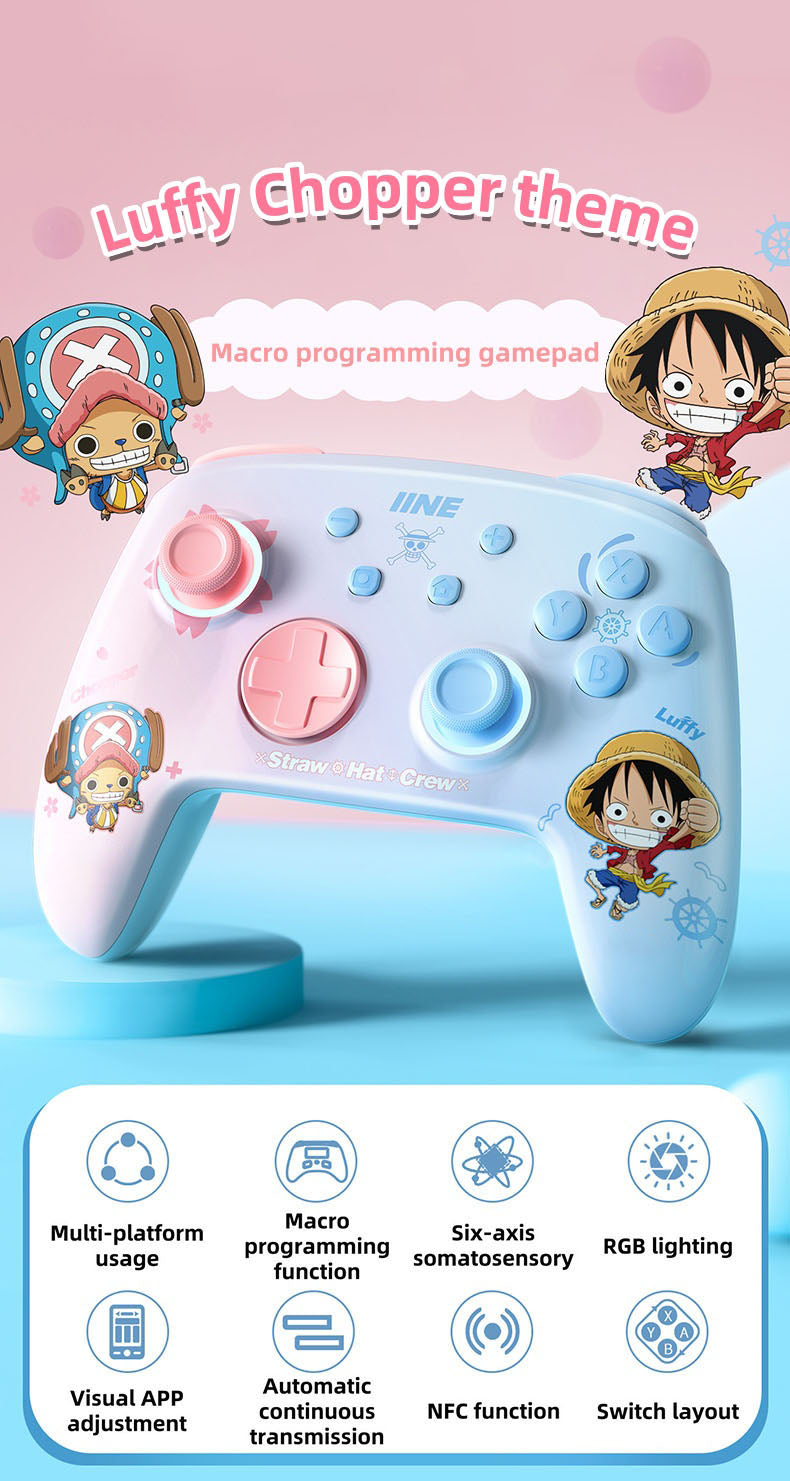 One Piece Luffy/Chopper Wireless Gamepad - Adjustable LED Lights, Ambidextrous Controller for Switch/Android/iOS/Steam
