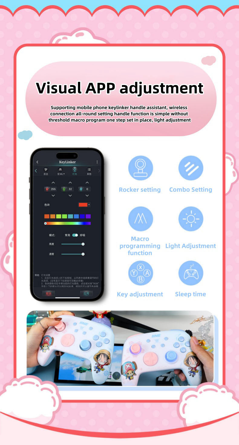 One Piece Luffy/Chopper Wireless Gamepad - Adjustable LED Lights, Ambidextrous Controller for Switch/Android/iOS/Steam
