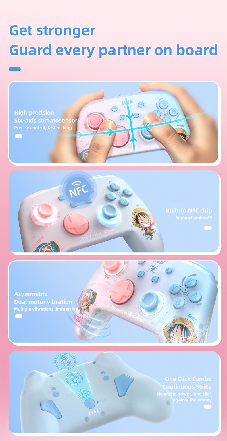 One Piece Luffy/Chopper Wireless Gamepad - Adjustable LED Lights, Ambidextrous Controller for Switch/Android/iOS/Steam