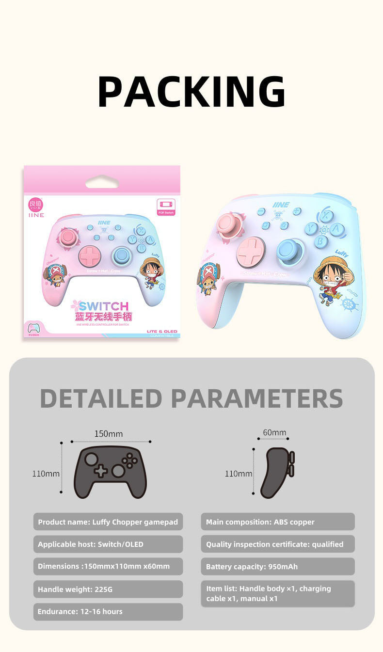 One Piece Luffy/Chopper Wireless Gamepad - Adjustable LED Lights, Ambidextrous Controller for Switch/Android/iOS/Steam