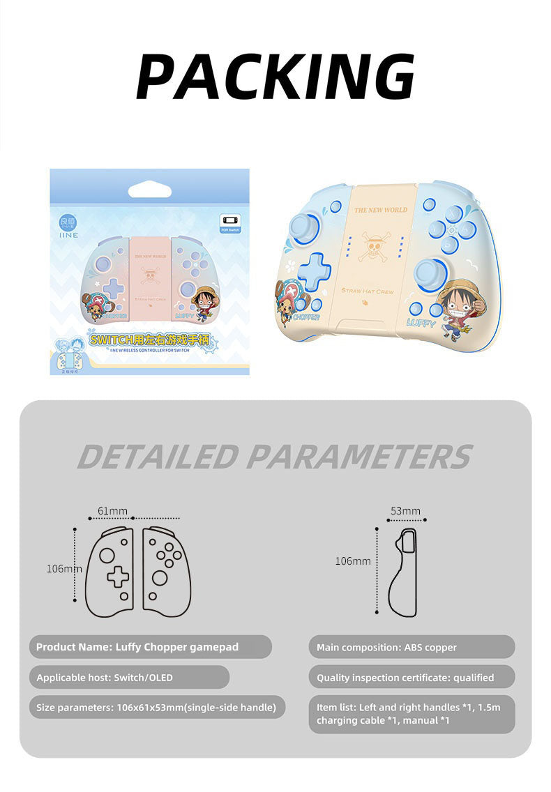 One Piece Luffy/Chopper Wireless Switch Controller - Adjustable LED Lights, Ambidextrous Gamepad for Nintendo Switch