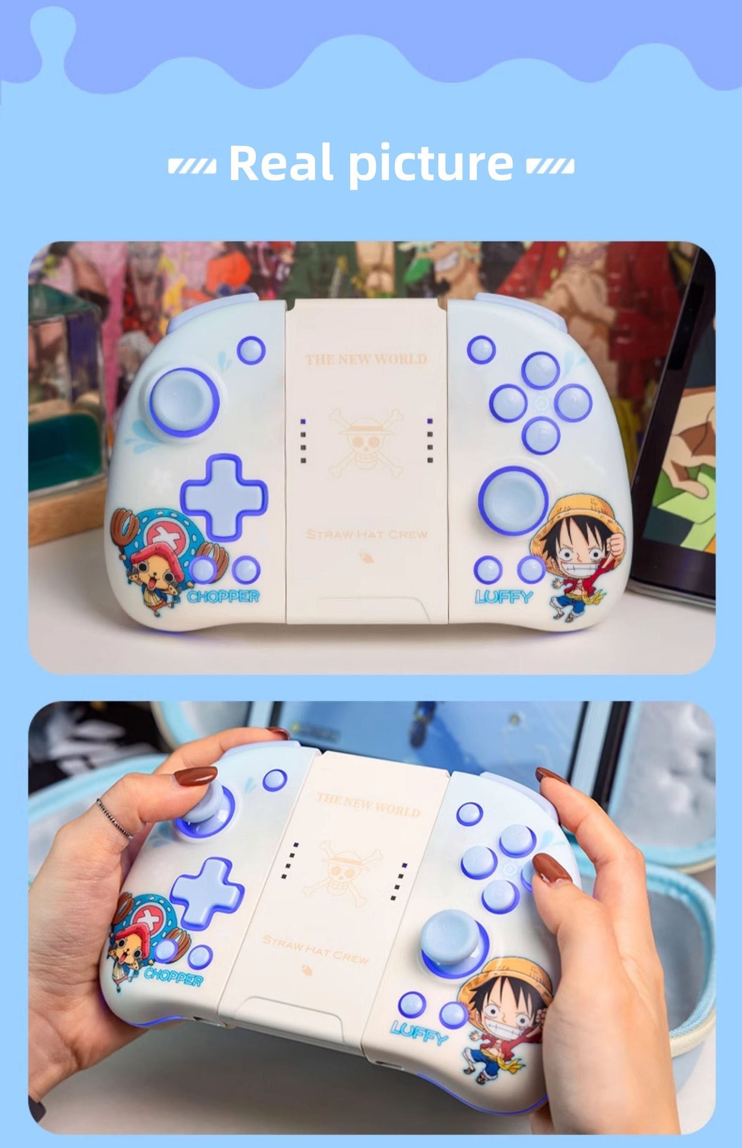 One Piece Luffy/Chopper Wireless Switch Controller - Adjustable LED Lights, Ambidextrous Gamepad for Nintendo Switch
