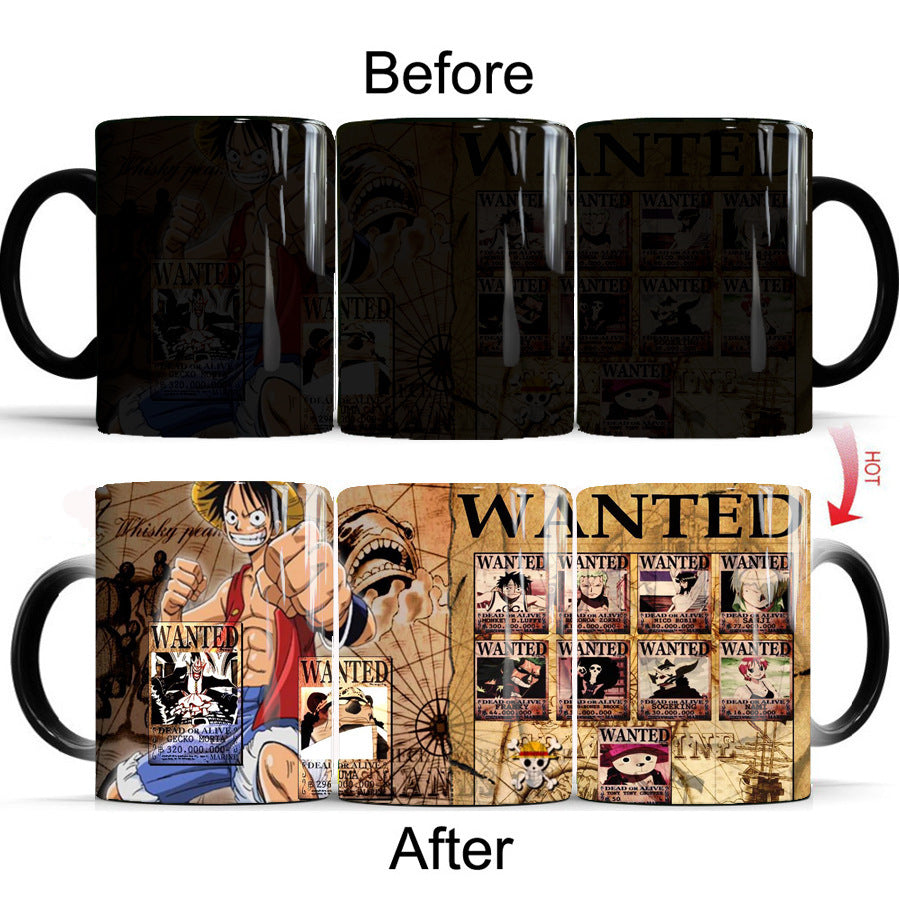 One Piece Luffy team Heat-Changing Mug - Ceramic, Anime Design, Hot Beverage Cup