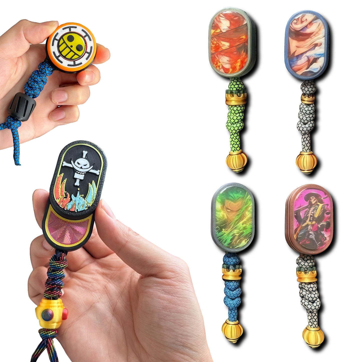 One Piece Luffy/Zoro/Ace Spinnable EDC Push Cards - Anime Stress Relievers, Rotating Design, Pocket-Sized