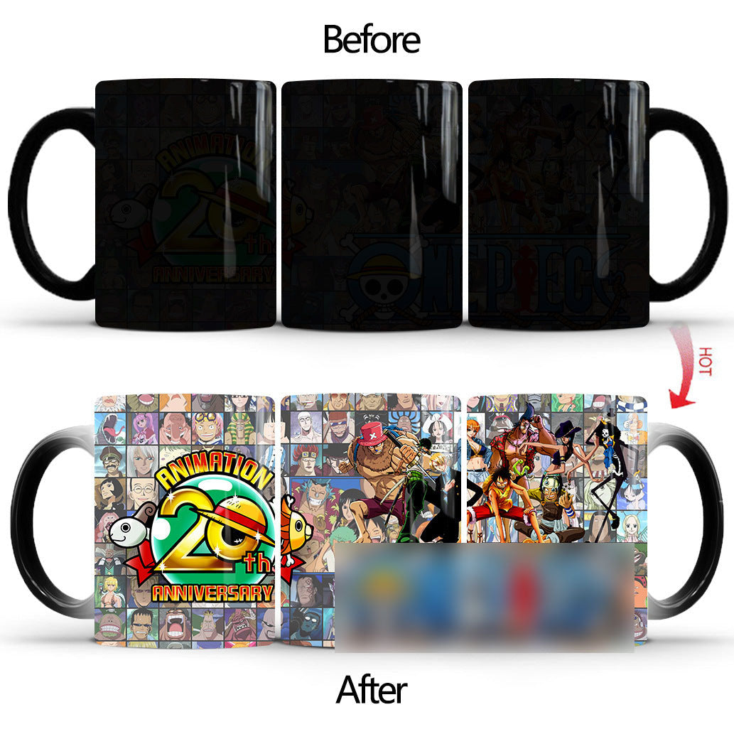 One Piece Luffy team Heat-Changing Mug - Ceramic, Anime Design, Hot Beverage Cup