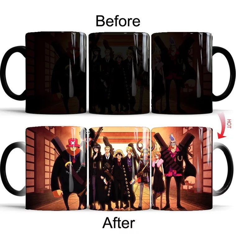 One Piece Luffy team Heat-Changing Mug - Ceramic, Anime Design, Hot Beverage Cup