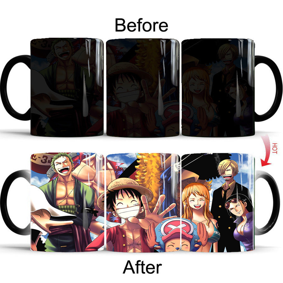 One Piece Luffy team Heat-Changing Mug - Ceramic, Anime Design, Hot Beverage Cup