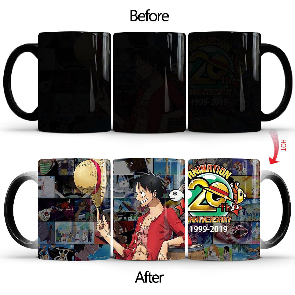 One Piece Luffy team Heat-Changing Mug - Ceramic, Anime Design, Hot Beverage Cup