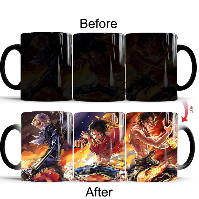 One Piece Luffy team Heat-Changing Mug - Ceramic, Anime Design, Hot Beverage Cup