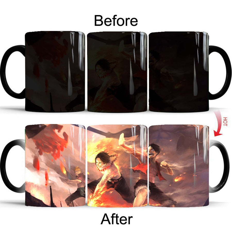 One Piece Luffy team Heat-Changing Mug - Ceramic, Anime Design, Hot Beverage Cup