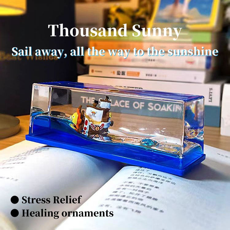One Piece Thousand Sunny Merry Fluid Drift Bottle - Animated Desktop Decor, Office/Home Ornament physical object