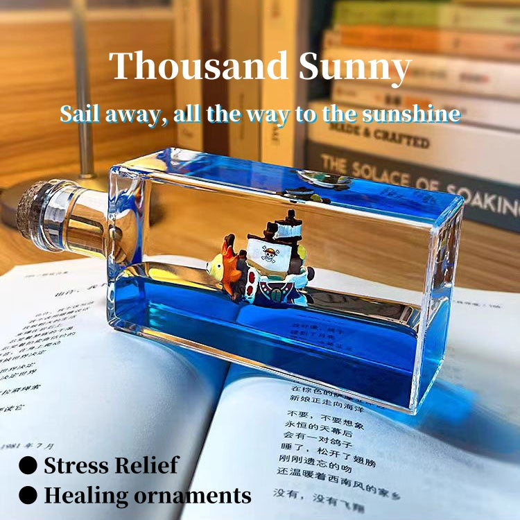 One Piece Thousand Sunny Merry Fluid Drift Bottle - Animated Desktop Decor, Office/Home Ornament physical object