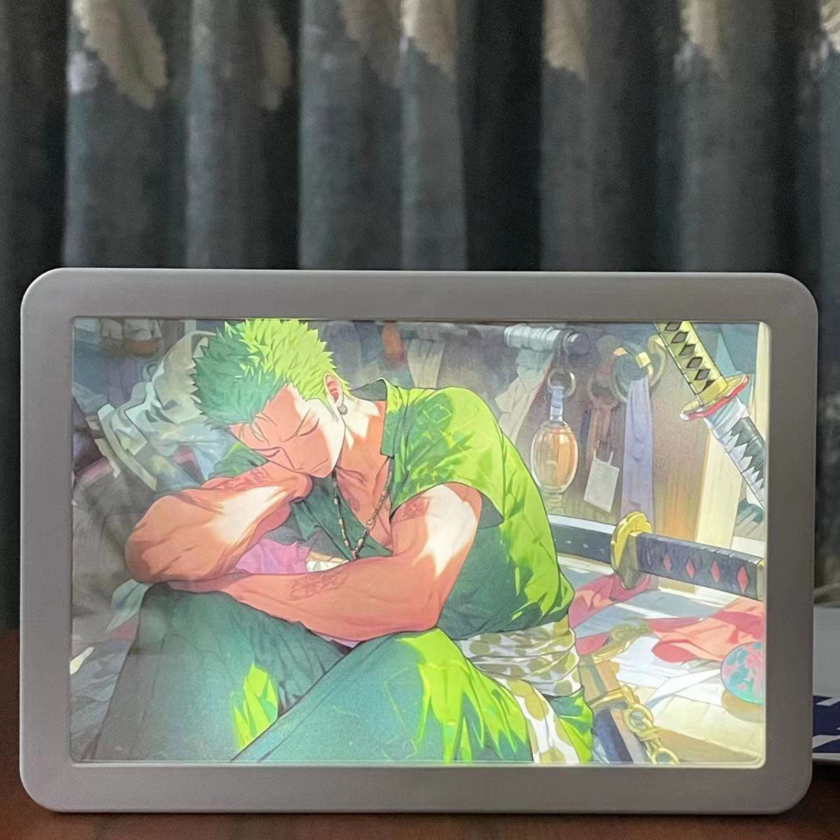 One Piece Luffy/Zoro Light-Up Mirror Painting - 2-in-1 Decorative Wall Art, Anime LED Design Physical display