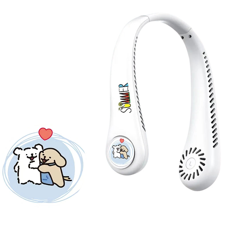 Anime Character Hands-Free Neck Fan - 3 Speeds, USB Rechargeable, Portable Outdoor Cooling Fan