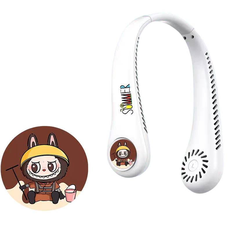 Anime Character Hands-Free Neck Fan - 3 Speeds, USB Rechargeable, Portable Outdoor Cooling Fan