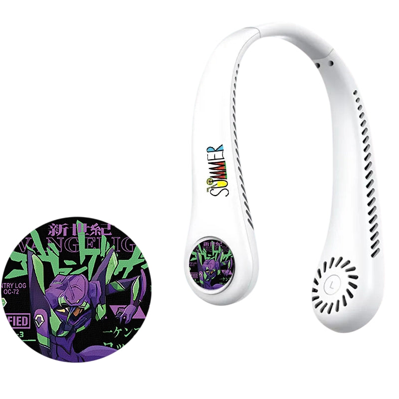 Anime Character Hands-Free Neck Fan - 3 Speeds, USB Rechargeable, Portable Outdoor Cooling Fan