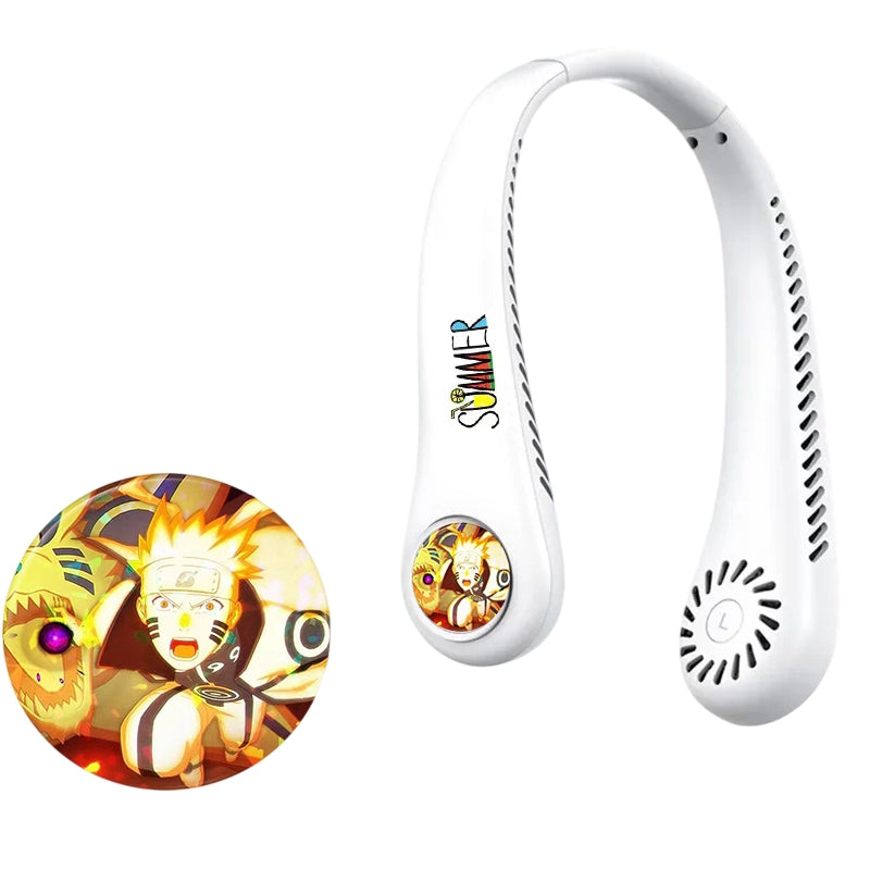 Anime Character Hands-Free Neck Fan - 3 Speeds, USB Rechargeable, Portable Outdoor Cooling Fan