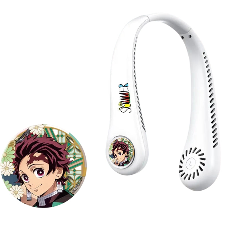 Anime Character Hands-Free Neck Fan - 3 Speeds, USB Rechargeable, Portable Outdoor Cooling Fan