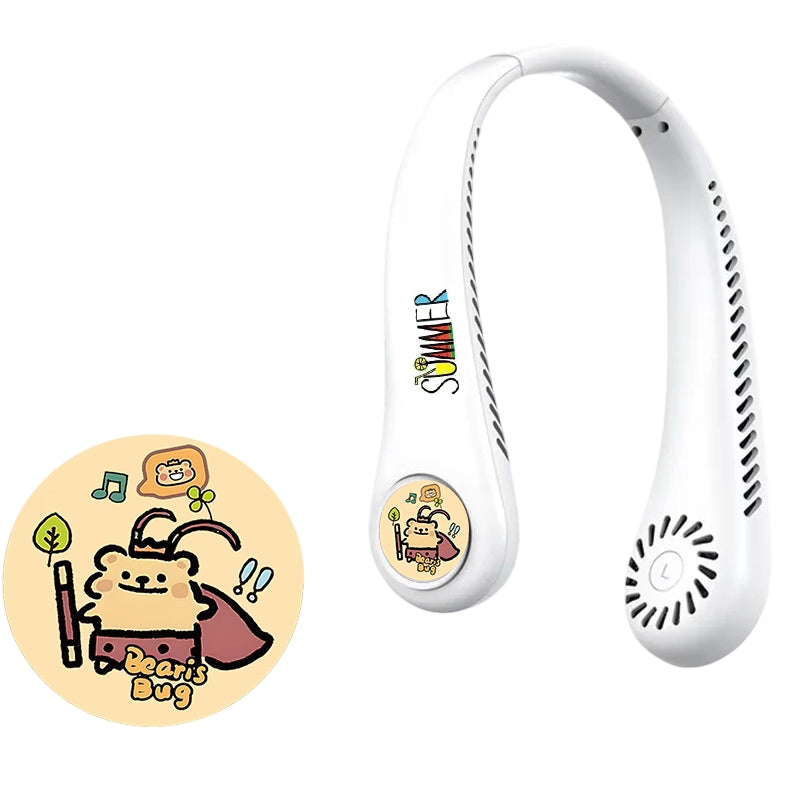 Anime Character Hands-Free Neck Fan - 3 Speeds, USB Rechargeable, Portable Outdoor Cooling Fan